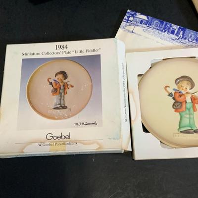 LOT:185: Set of (2) Goebel Kittens and Hummel Music Box, Mini Plate Needlepoint and More