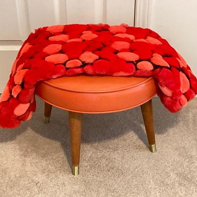 LOT 219: Mid-Century Modern Art, Orange Peg Leg Foot Stool (Babcock Phillips Corporation) and Circle / Dot Fabric