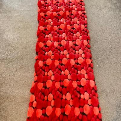 LOT 219: Mid-Century Modern Art, Orange Peg Leg Foot Stool (Babcock Phillips Corporation) and Circle / Dot Fabric