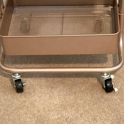 LOT 220: Three Tier Rolling Cart, Giorgio Beverly Hills Style Folding Travel Bag and Four Animal Print Storage Boxes