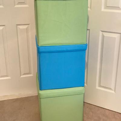 LOT 221: Three Vintage Square Cube Style Storage Containers and Circular Storage Box