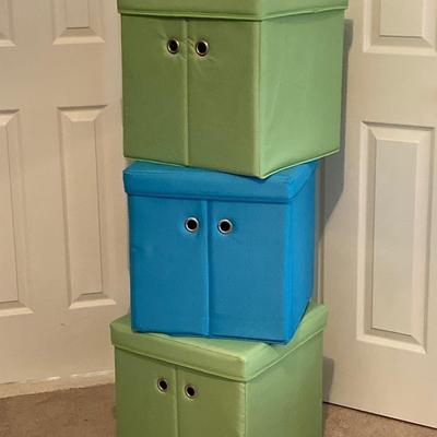 LOT 221: Three Vintage Square Cube Style Storage Containers and Circular Storage Box