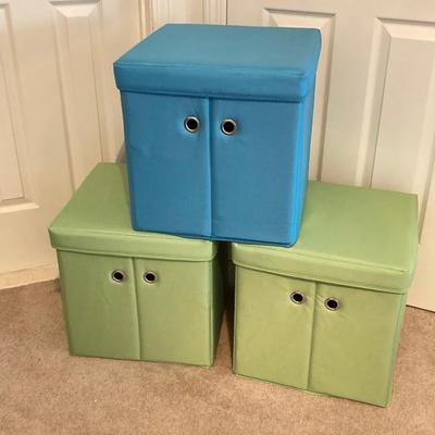 LOT 221: Three Vintage Square Cube Style Storage Containers and Circular Storage Box