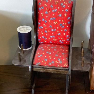 LOT 222: Sewing Collection - Fabric (Vintage / Novelty and More), Storage Containers, Spool Holders and Sewing Guide Book