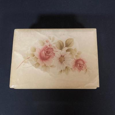 LOT 224: Satin Ruffled Top Hand Painted Fenton Vase and Floral Trinket Box