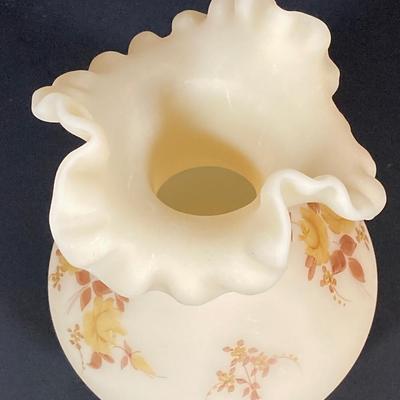 LOT 224: Satin Ruffled Top Hand Painted Fenton Vase and Floral Trinket Box