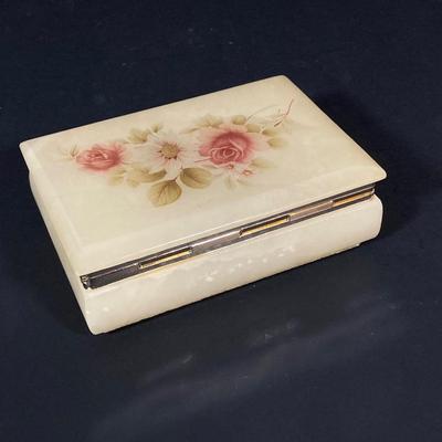 LOT 224: Satin Ruffled Top Hand Painted Fenton Vase and Floral Trinket Box