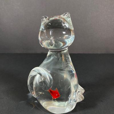 LOT 227: Collection of Crystal Figurines - Cat with Goldfish, Daum France Teddy Bear and WMF Flower