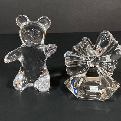 LOT 227: Collection of Crystal Figurines - Cat with Goldfish, Daum France Teddy Bear and WMF Flower