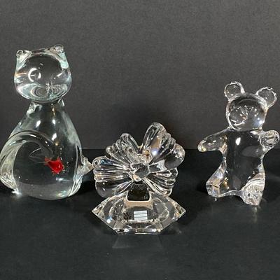 LOT 227: Collection of Crystal Figurines - Cat with Goldfish, Daum France Teddy Bear and WMF Flower