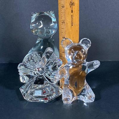 LOT 227: Collection of Crystal Figurines - Cat with Goldfish, Daum France Teddy Bear and WMF Flower