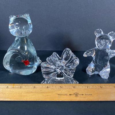 LOT 227: Collection of Crystal Figurines - Cat with Goldfish, Daum France Teddy Bear and WMF Flower