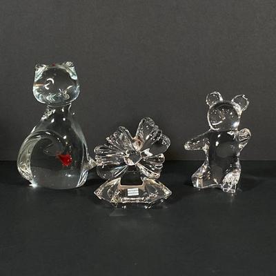 LOT 227: Collection of Crystal Figurines - Cat with Goldfish, Daum France Teddy Bear and WMF Flower