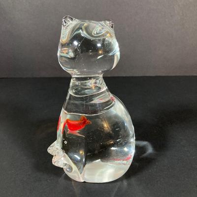 LOT 227: Collection of Crystal Figurines - Cat with Goldfish, Daum France Teddy Bear and WMF Flower