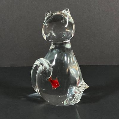 LOT 227: Collection of Crystal Figurines - Cat with Goldfish, Daum France Teddy Bear and WMF Flower
