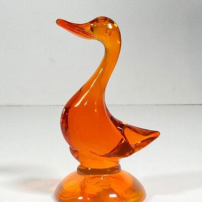 LOT 228: Orange / Yellow Cut Glass Bowl, Orange Duck and Amber Bunny Rabbit Figurines