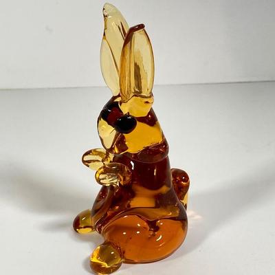 LOT 228: Orange / Yellow Cut Glass Bowl, Orange Duck and Amber Bunny Rabbit Figurines