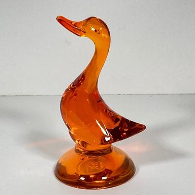 LOT 228: Orange / Yellow Cut Glass Bowl, Orange Duck and Amber Bunny Rabbit Figurines