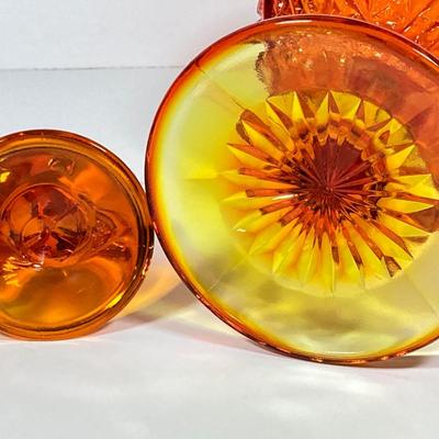 LOT 228: Orange / Yellow Cut Glass Bowl, Orange Duck and Amber Bunny Rabbit Figurines