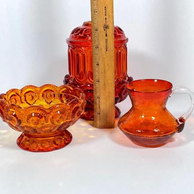 LOT 229: Fairy Lamp with Two Bottom Pieces and Crackle Glass Miniature Pitcher