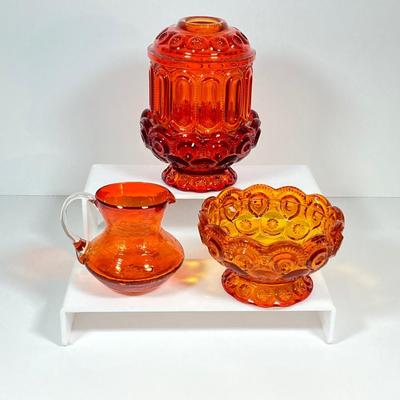 LOT 229: Fairy Lamp with Two Bottom Pieces and Crackle Glass Miniature Pitcher