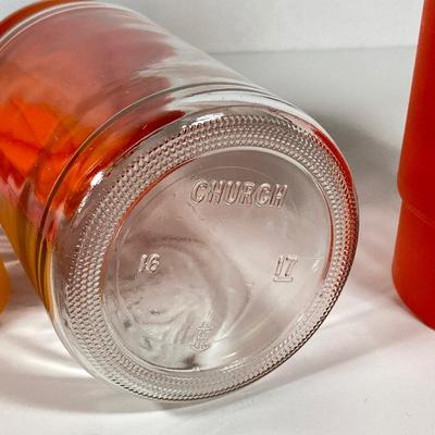 LOT 231: Mid-Century Modern Kitchen Collection - Serving Tray, Sanko-Ware Show Pan, Painted Trivet, Ikea Plastic Drinking Cups