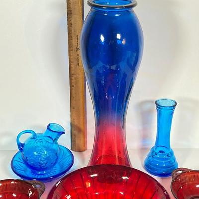 LOT 235: Blue and Red Glass Decorative Collection