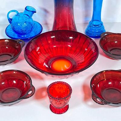 LOT 235: Blue and Red Glass Decorative Collection