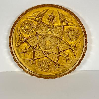 LOT 236: Amber Glass Collection - Candlestick Holders, MCM Ngori Italy Glass Grapes Salt & Pepper Shakers, Round Cut Glass Serving...