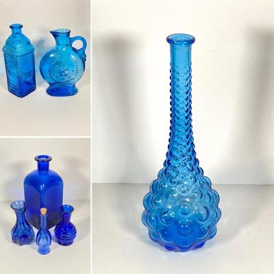 LOT 237: Collection of Amazing Blue Glass Vases