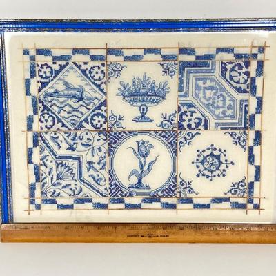 LOT 238: Blue and White Collection - Cross Stitch Wall Hanging, Table Lamp, Classic J&G Meakin England Scandia Plates / Bowls and...