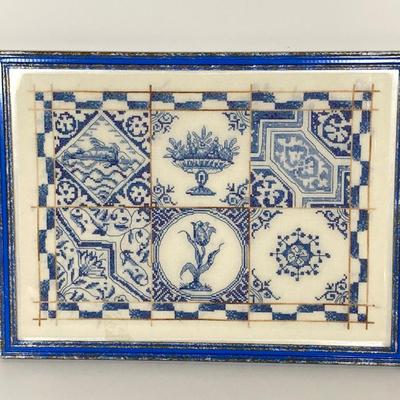 LOT 238: Blue and White Collection - Cross Stitch Wall Hanging, Table Lamp, Classic J&G Meakin England Scandia Plates / Bowls and...