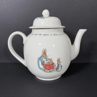 LOT 239: Gorham Emily's Attic Blue Egg Covered Dish, Wedgewood Beatrix Potter Teapot & More