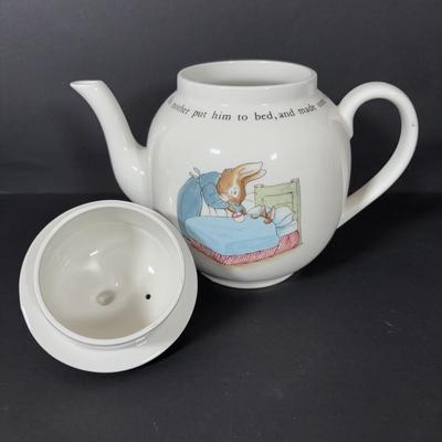 LOT 239: Gorham Emily's Attic Blue Egg Covered Dish, Wedgewood Beatrix Potter Teapot & More