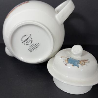 LOT 239: Gorham Emily's Attic Blue Egg Covered Dish, Wedgewood Beatrix Potter Teapot & More