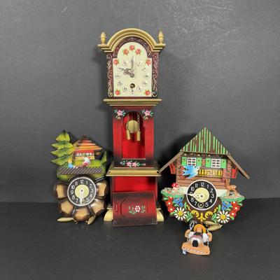 LOT 242: Miniature Made in Germany Clocks & Miniature Made in West Germany Grand Father Clock - Untested