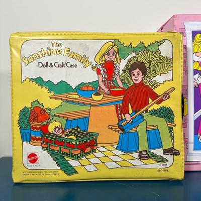LOT 248: Vintage The Sunshine Family Doll & Craft Case w/ Barbie Fashion & Doll Carry Case
