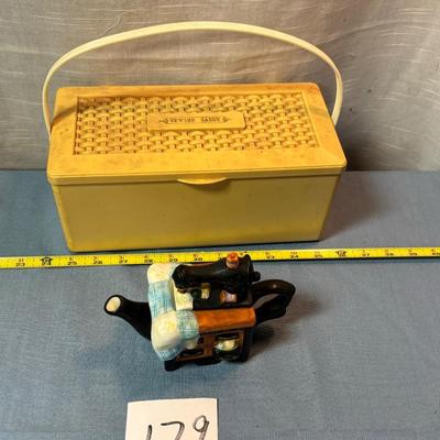 Sewing Caddy and Tea Pot