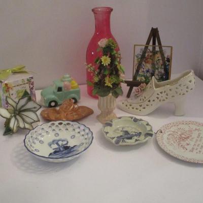 Porcelain Shoe Hand Painted Delft Ashtray & Delft Lattice Windmill Pattern Bowl