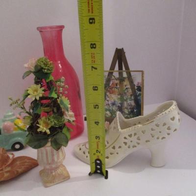 Porcelain Shoe Hand Painted Delft Ashtray & Delft Lattice Windmill Pattern Bowl
