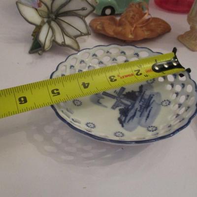 Porcelain Shoe Hand Painted Delft Ashtray & Delft Lattice Windmill Pattern Bowl