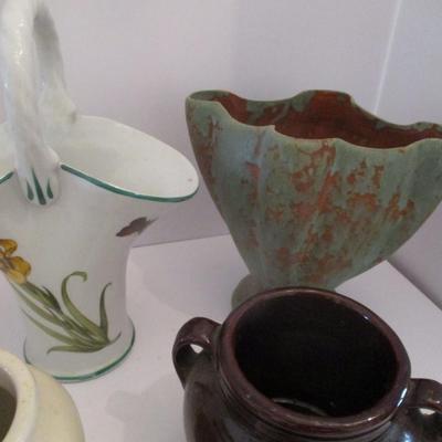Vintage Currier Ives Container Japanese Bud Vase Octagon Stoneware Vases