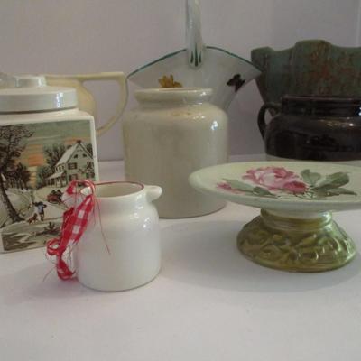 Vintage Currier Ives Container Japanese Bud Vase Octagon Stoneware Vases