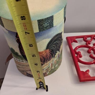 Rooster Cutting Board & Cast Iron Trivets & Gingerbread Man