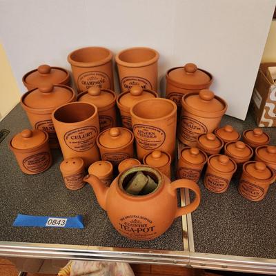 Large collection Henry Watson Pottery Terracotta Spices Flour Sugar Tea Salt Pepper