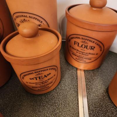 Large collection Henry Watson Pottery Terracotta Spices Flour Sugar Tea Salt Pepper