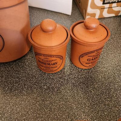 Large collection Henry Watson Pottery Terracotta Spices Flour Sugar Tea Salt Pepper