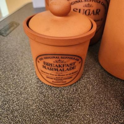 Large collection Henry Watson Pottery Terracotta Spices Flour Sugar Tea Salt Pepper