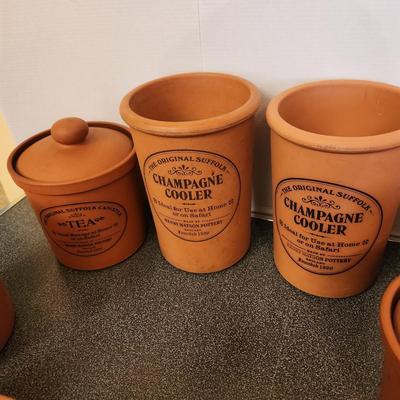 Large collection Henry Watson Pottery Terracotta Spices Flour Sugar Tea Salt Pepper