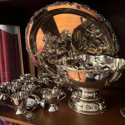 Silverplated Punchbowl, Cups, Tray & Ladle